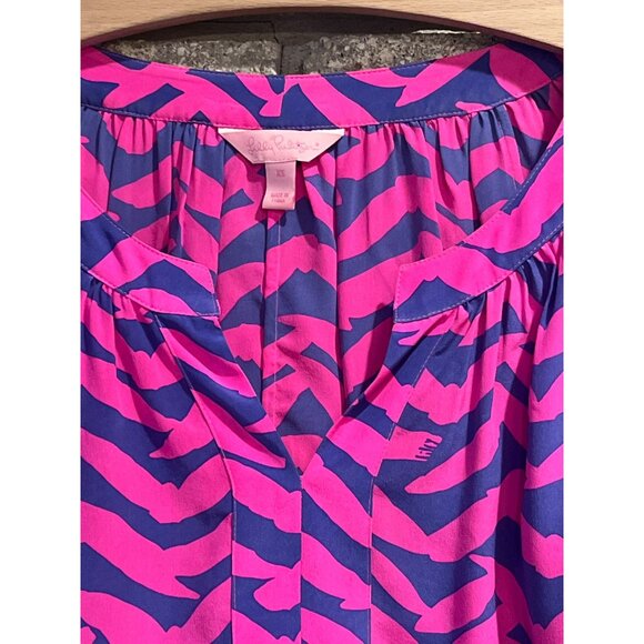 Lilly Pulitzer Pink & Blue Zebra Print Long Sleeve Blouse Size S - Picture 7 of 9